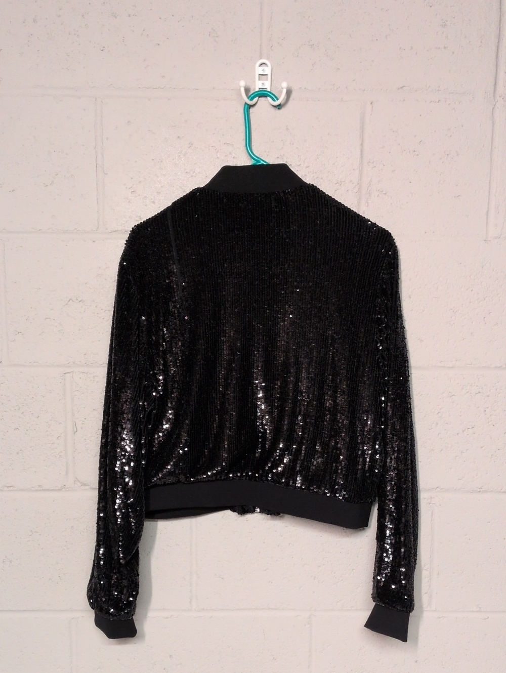 Express Black Sequin Bomber Jacket – Women's Medium – Y2K Clubwear Glam - Picture 4 of 6